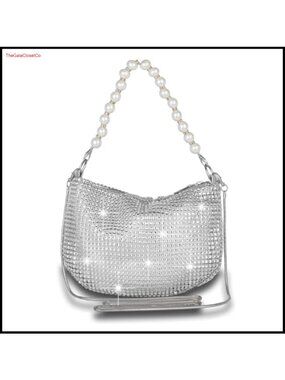 Rhinestone Pearl Bucket Purse Evening Bag Chain Crossbody Handbag
